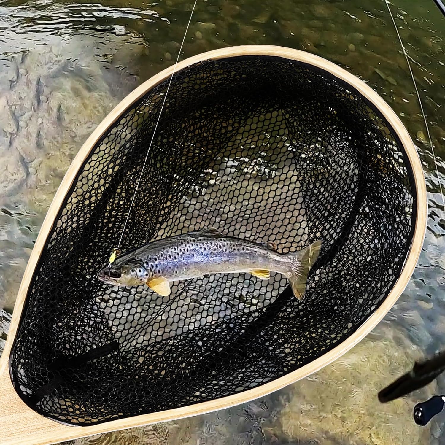 Fish Net Handle - شبكات صيد خشبية بمقابض، خفيفة الوزن